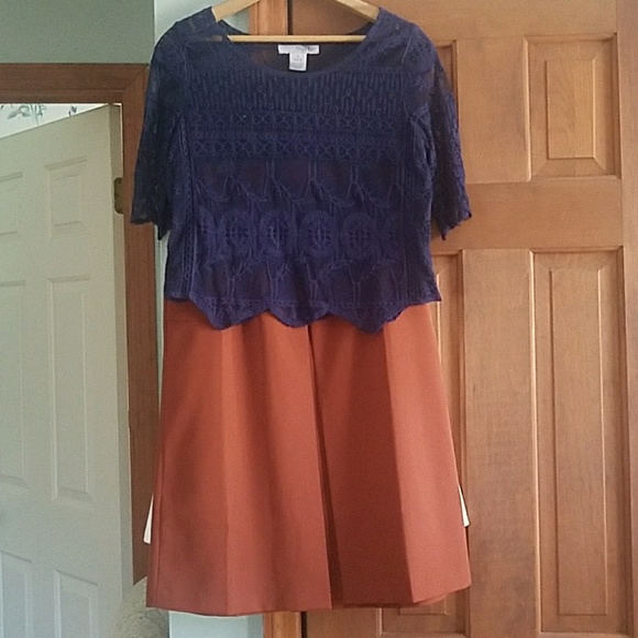 Navy Blue Lace Elbow Length Sleeve Blouse - Picture 5 of 5